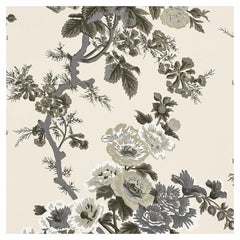 Schumacher Pyne Hollyhock Floral Chintz Charcoal Wallpaper