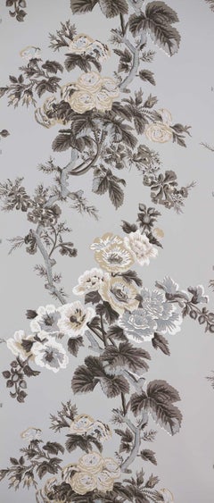 Schumacher Pyne Hollyhock Floral Chintz Grisaille Wallpaper