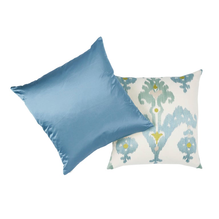 Schumacher Raja Embroidery Pillow in Sky For Sale at 1stDibs