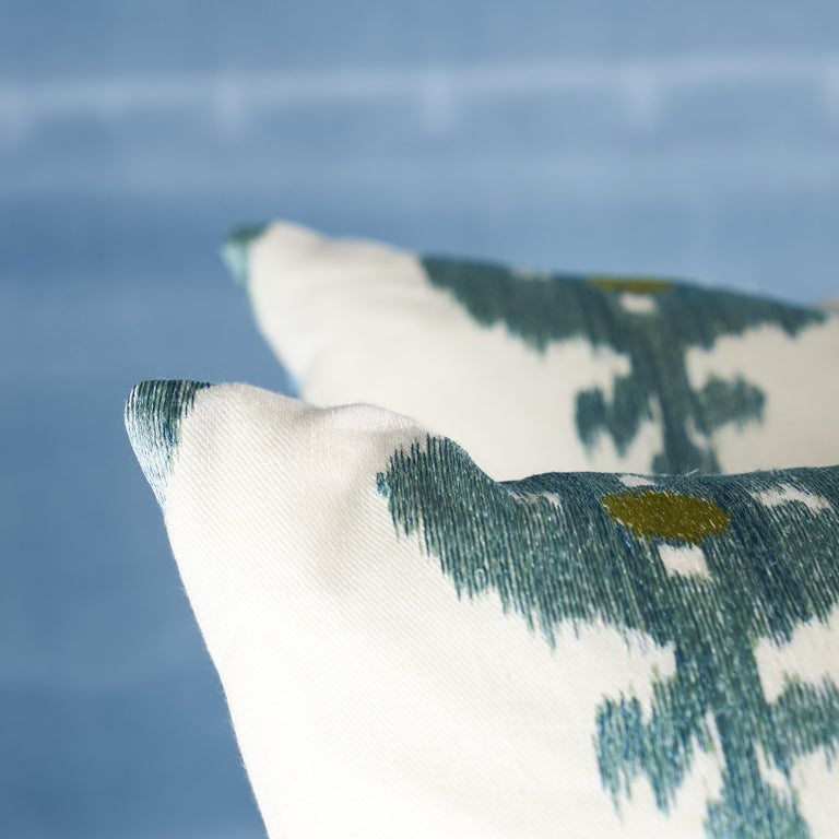 Schumacher Raja Embroidery Pillow in Sky For Sale at 1stDibs