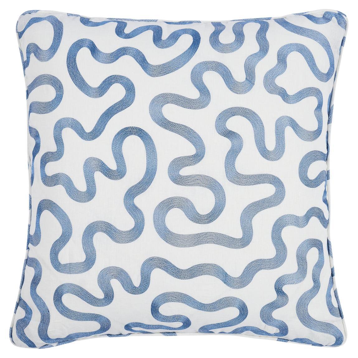 Schumacher Riley 18" Pillow in Navy on Ivory For Sale