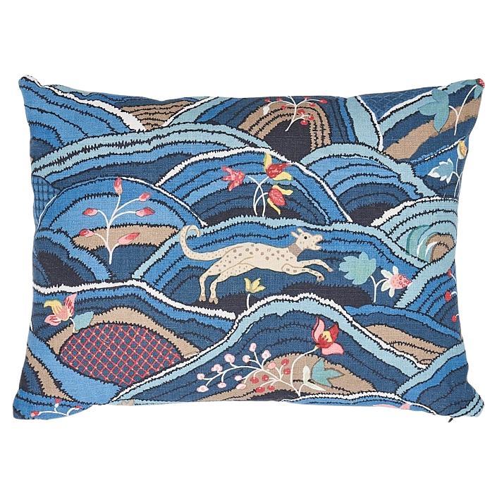 Schumacher Rolling Hills in Blues 16 x 12" Pillow For Sale