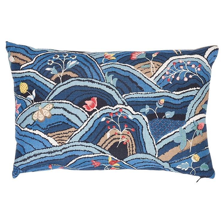 Schumacher Rolling Hills in Blues 18 x 12" Pillow For Sale