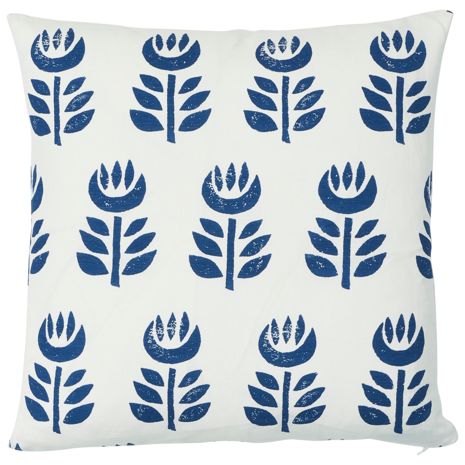 Schumacher Rosenborg Hand Print Pillow in Navy