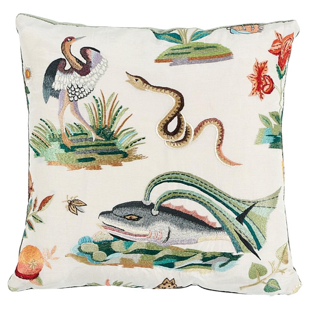 Schumacher Royal Silk Embroidery Pillow In Multi For Sale