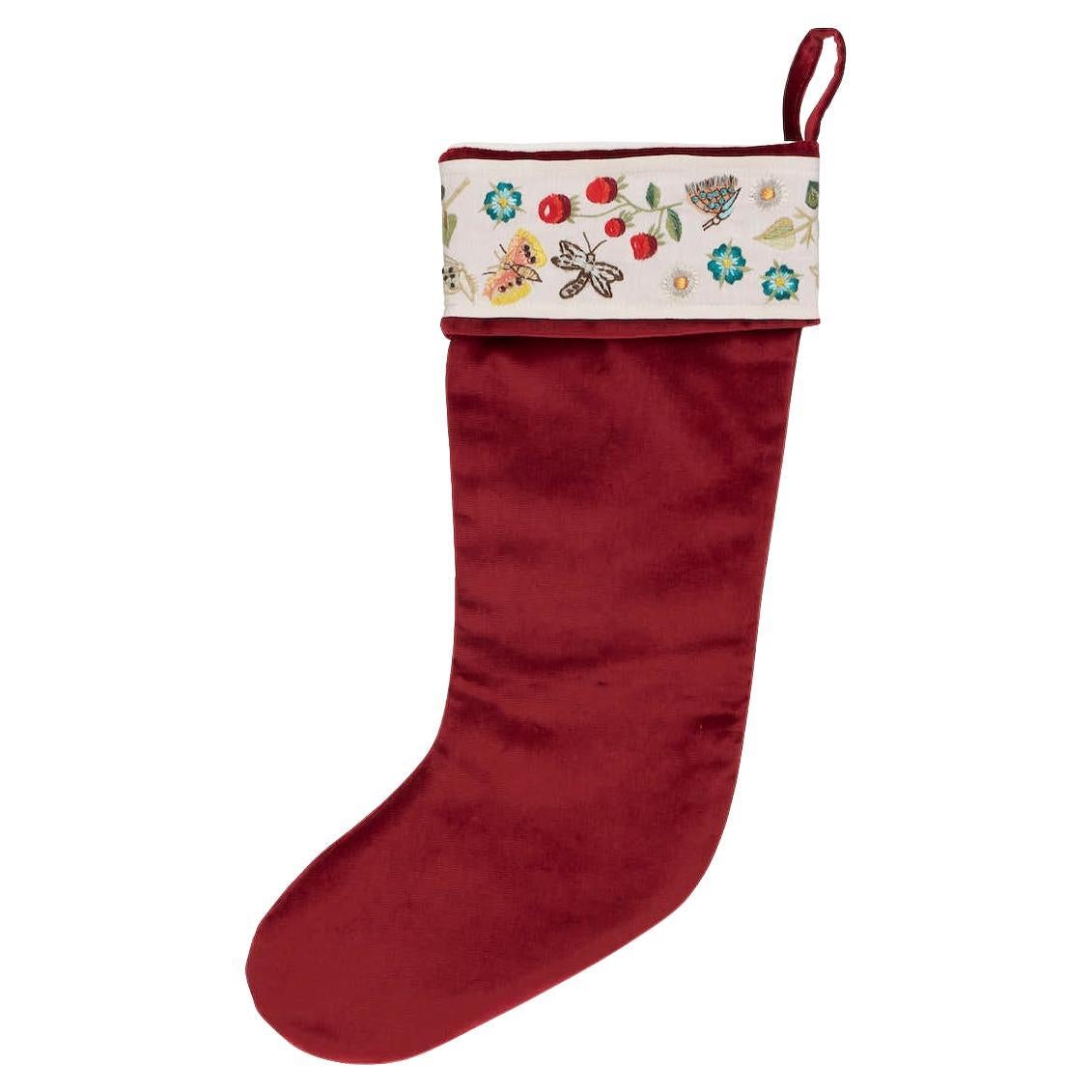 Schumacher Royal Silk Embroidery Stocking in Ruby