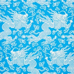 Schumacher Ruan Dragon Damask Wallpaper in Blue