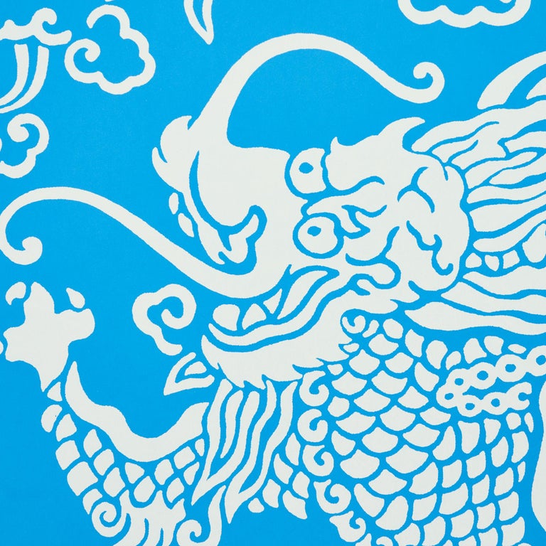 Schumacher Ruan Dragon Damask Wallpaper in Blue For Sale at 1stDibs
