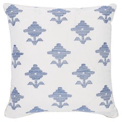 Schumacher Rubia Embroidery 16" Pillow in Blue
