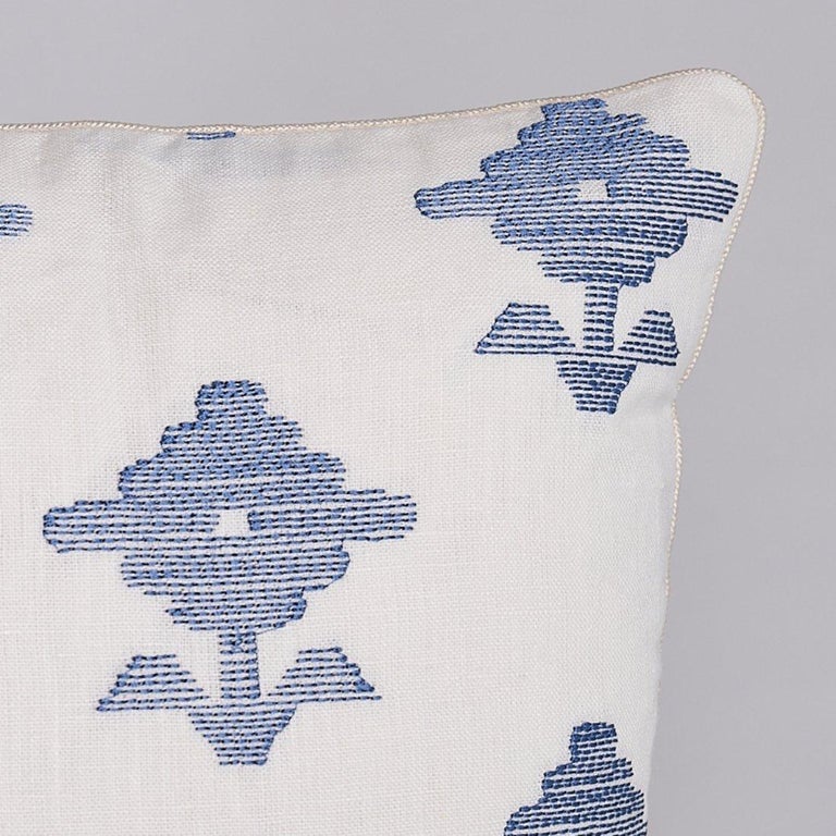 Schumacher Rubia Embroidery 18" Pillow in Blue For Sale at 1stDibs