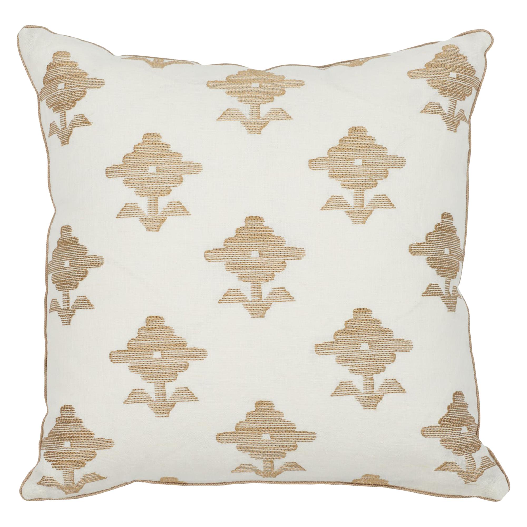Schumacher Rubia Embroidery Ivory Two-Sided Linen Pillow