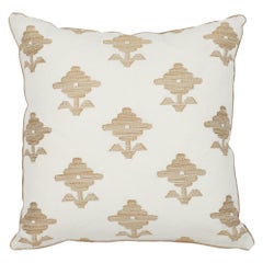 Schumacher Rubia Embroidery Ivory Two-Sided Linen Pillow