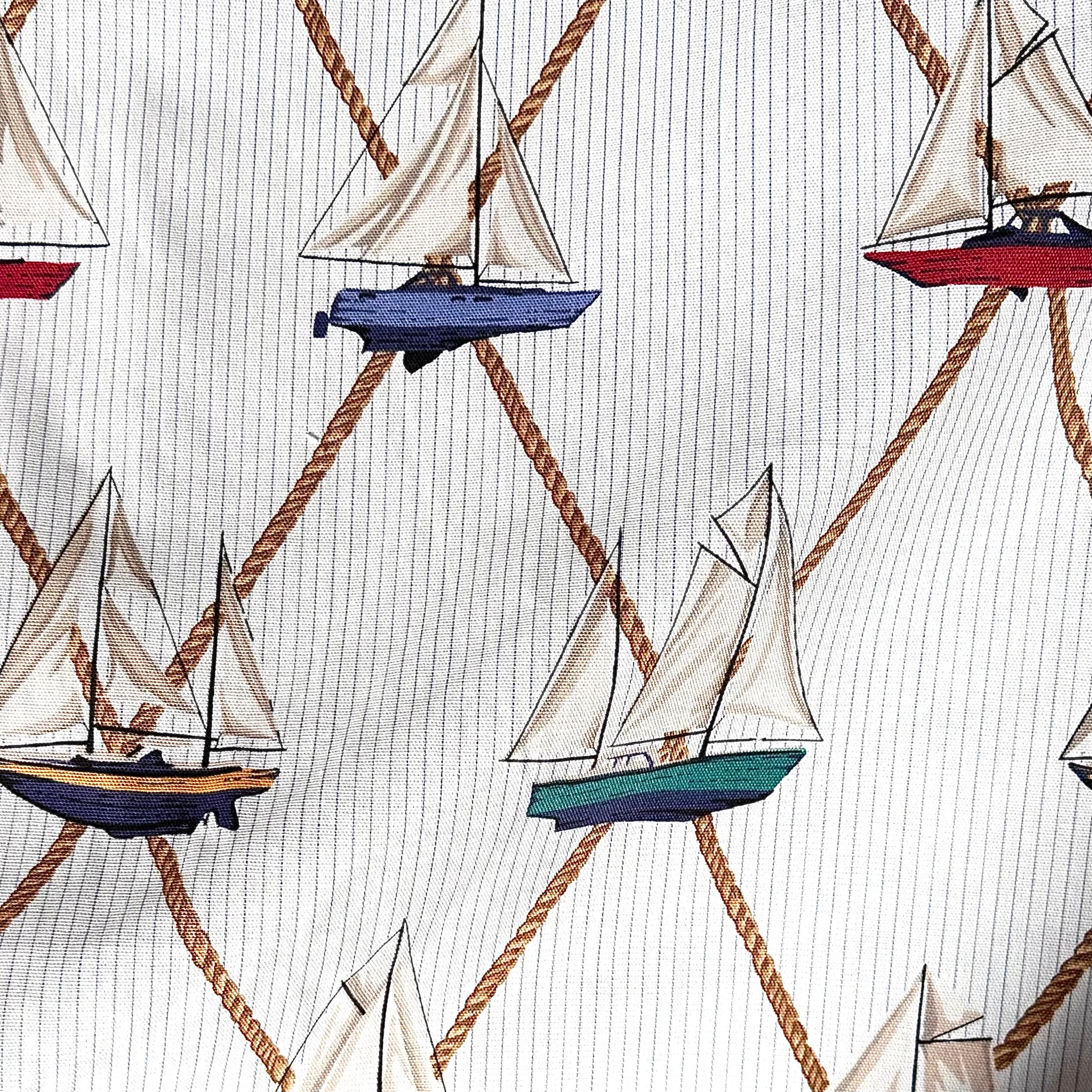 American Schumacher Sailboats Nautical Textile, White Cream, Multi Color Vintage Cotton  For Sale