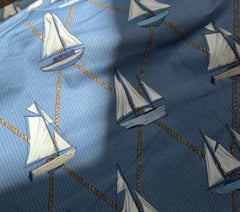 Schumacher Sailboats Nautical Textile Yardage, Cotton, Blue, Vintage, 1990s
