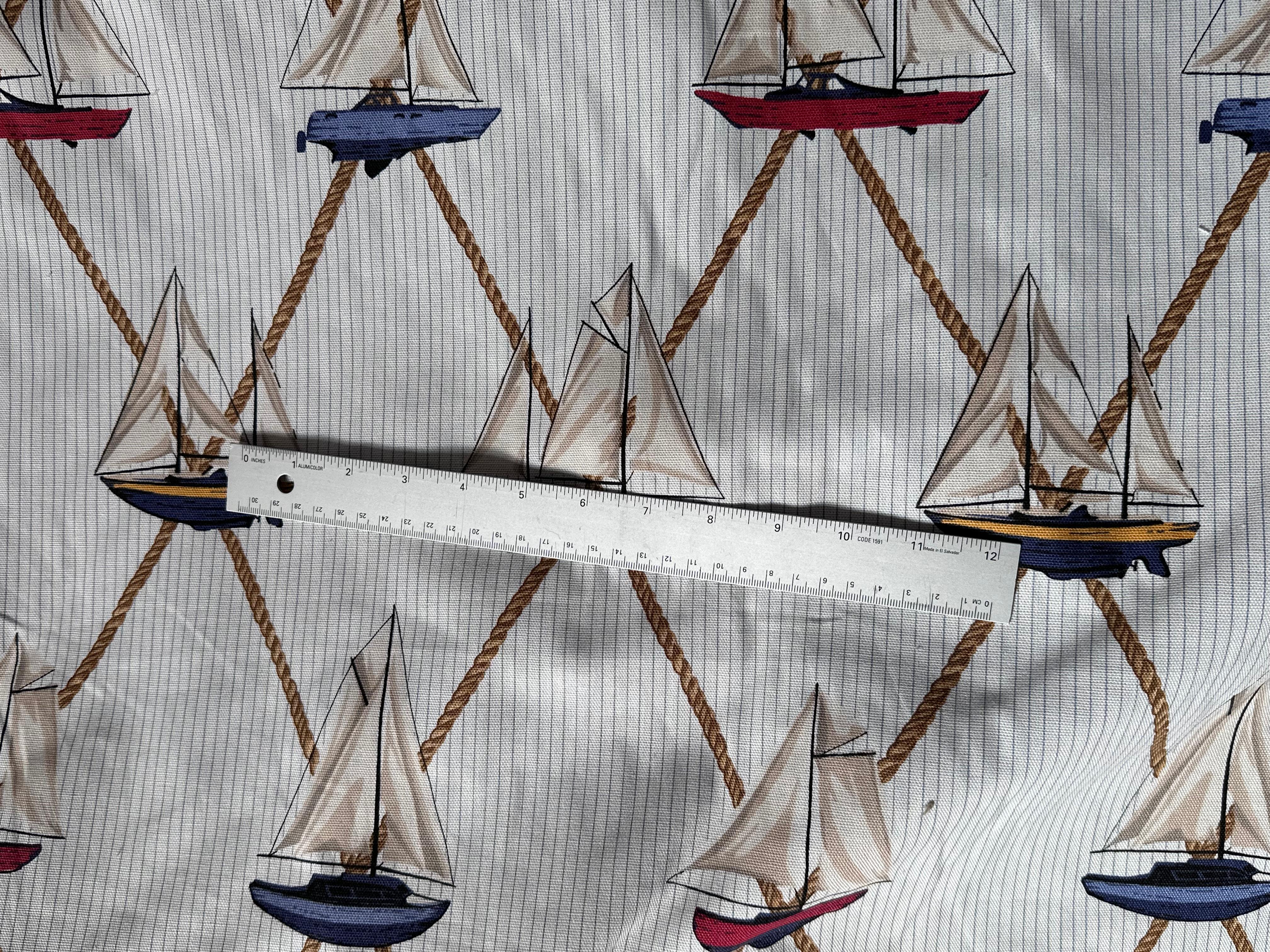 20th Century Schumacher Sailboats Nautical Textile Yardage, Cotton, Blue, Vintage, 1990s For Sale
