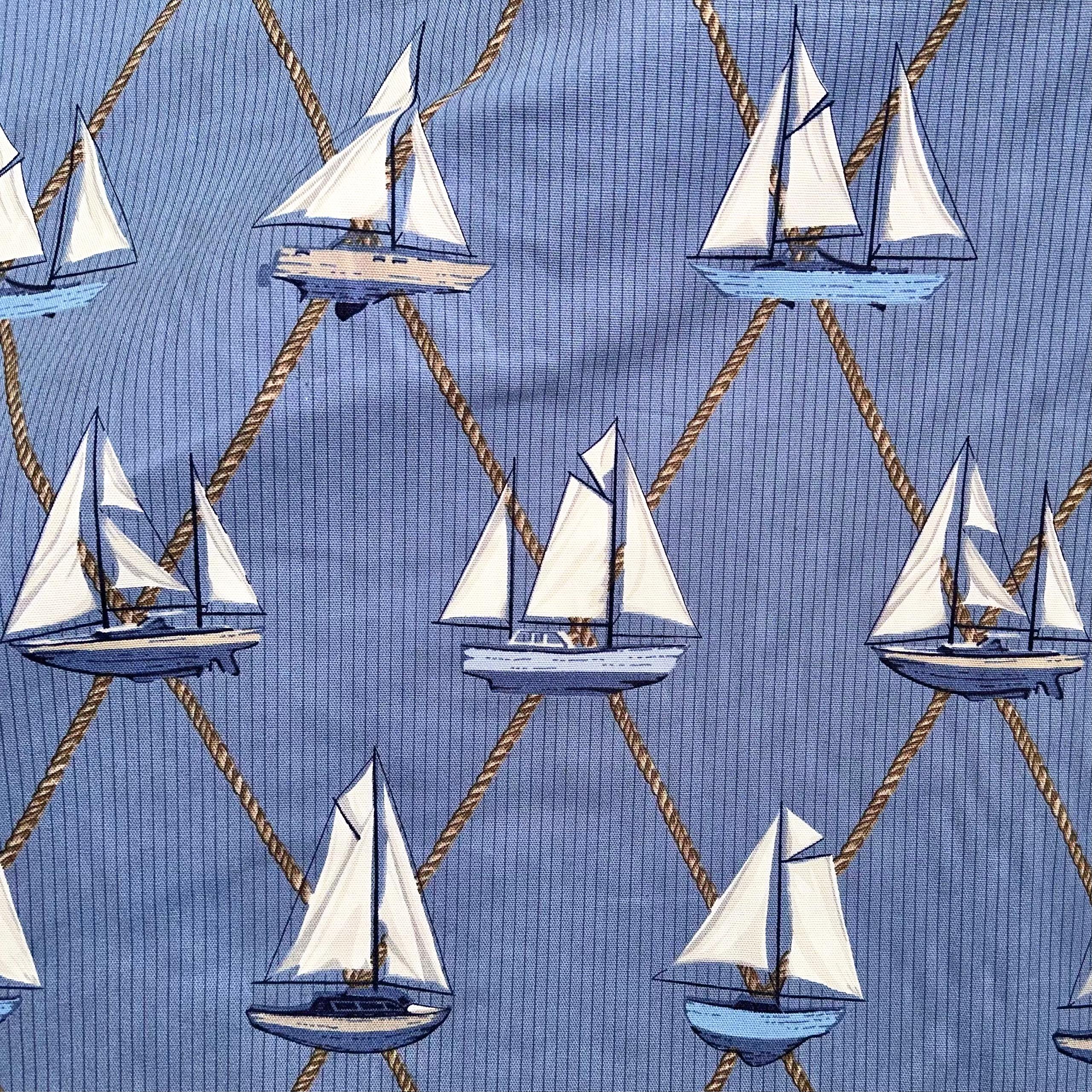 Schumacher Sailboats Nautical Textile Yardage, Cotton, Blue, Vintage, 1990s For Sale 1