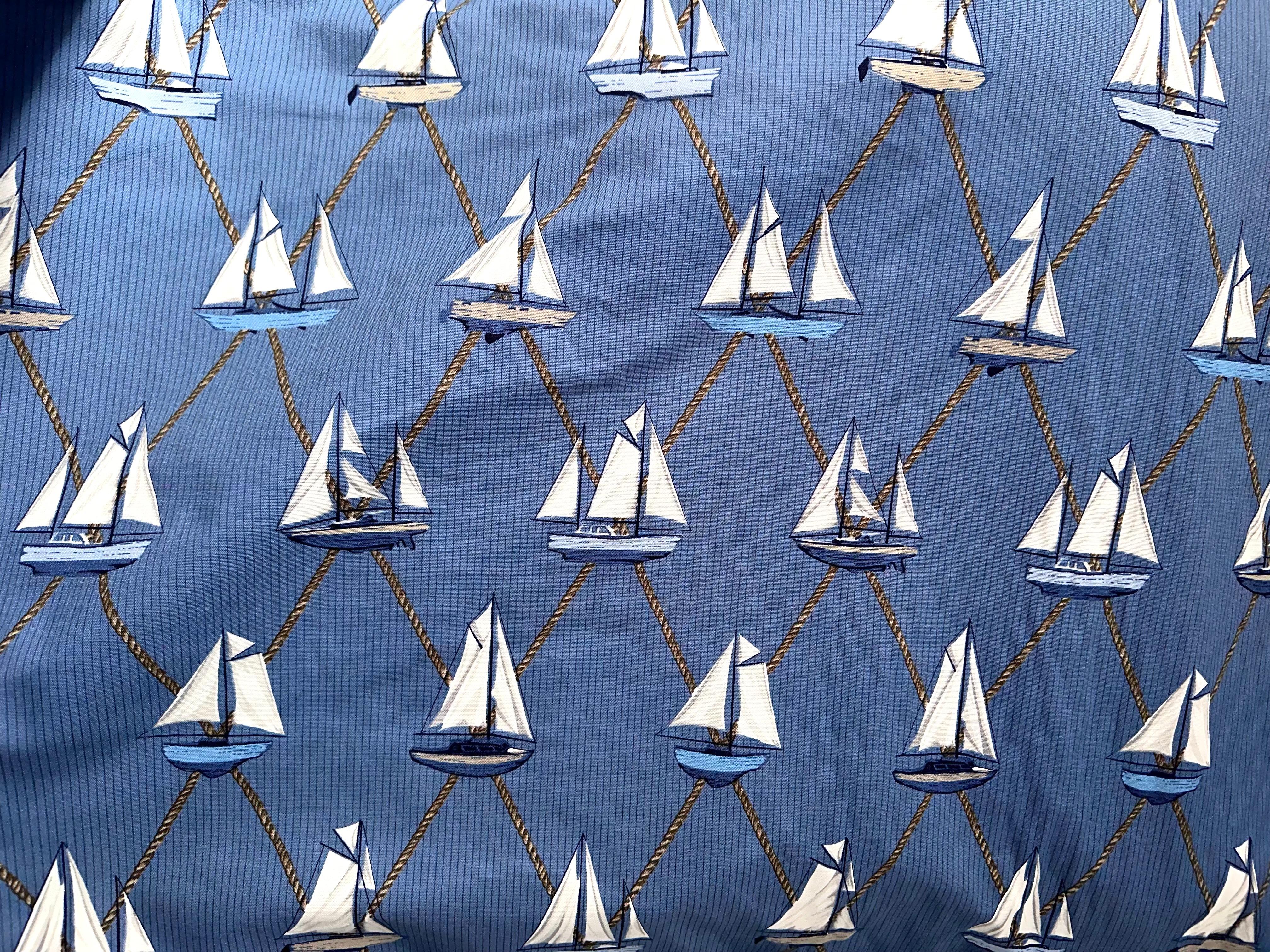 Schumacher Sailboats Nautical Textile Yardage, Cotton, Blue, Vintage, 1990s For Sale 2