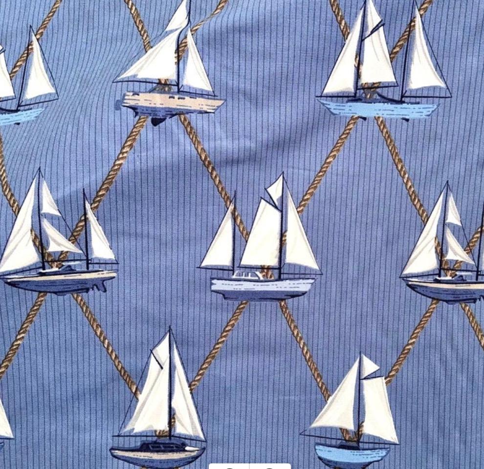 Schumacher Sailboats Nautical Textile Yardage, Cotton, Blue, Vintage, 1990s For Sale 3