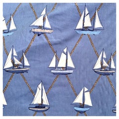 Schumacher Sailboats Nautical Textile Yardage, Cotton, Blue, Used, 1990s