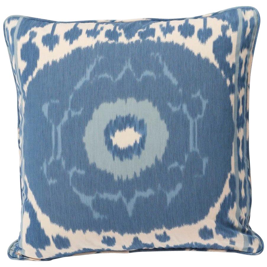 Schumacher Samarkand Ikat II Porcelain Blue Two-Sided Pillow For Sale