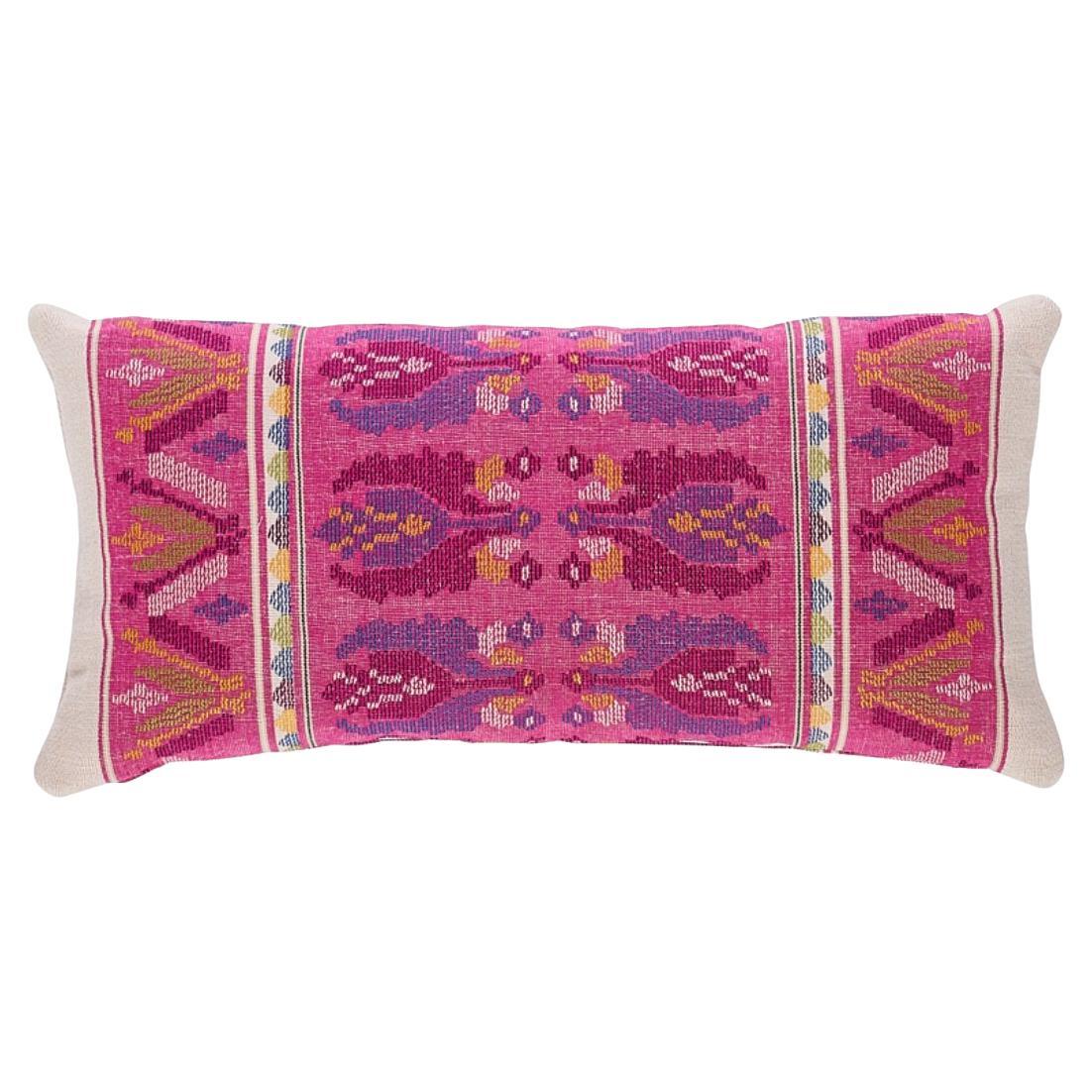 Schumacher Sandor Stripe Embroidery Pillow In Magenta For Sale