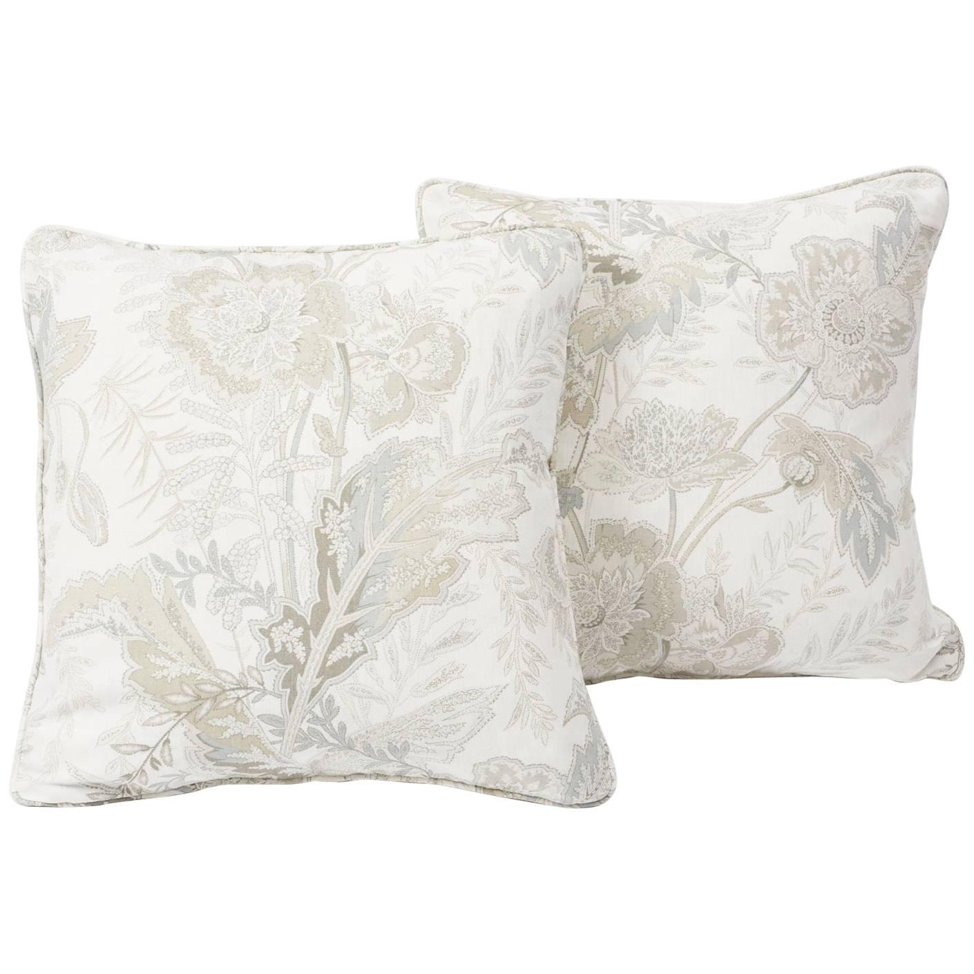 Contemporary Schumacher Sandoway Vine French Floral Motif White Two-Sided Linen Pillow