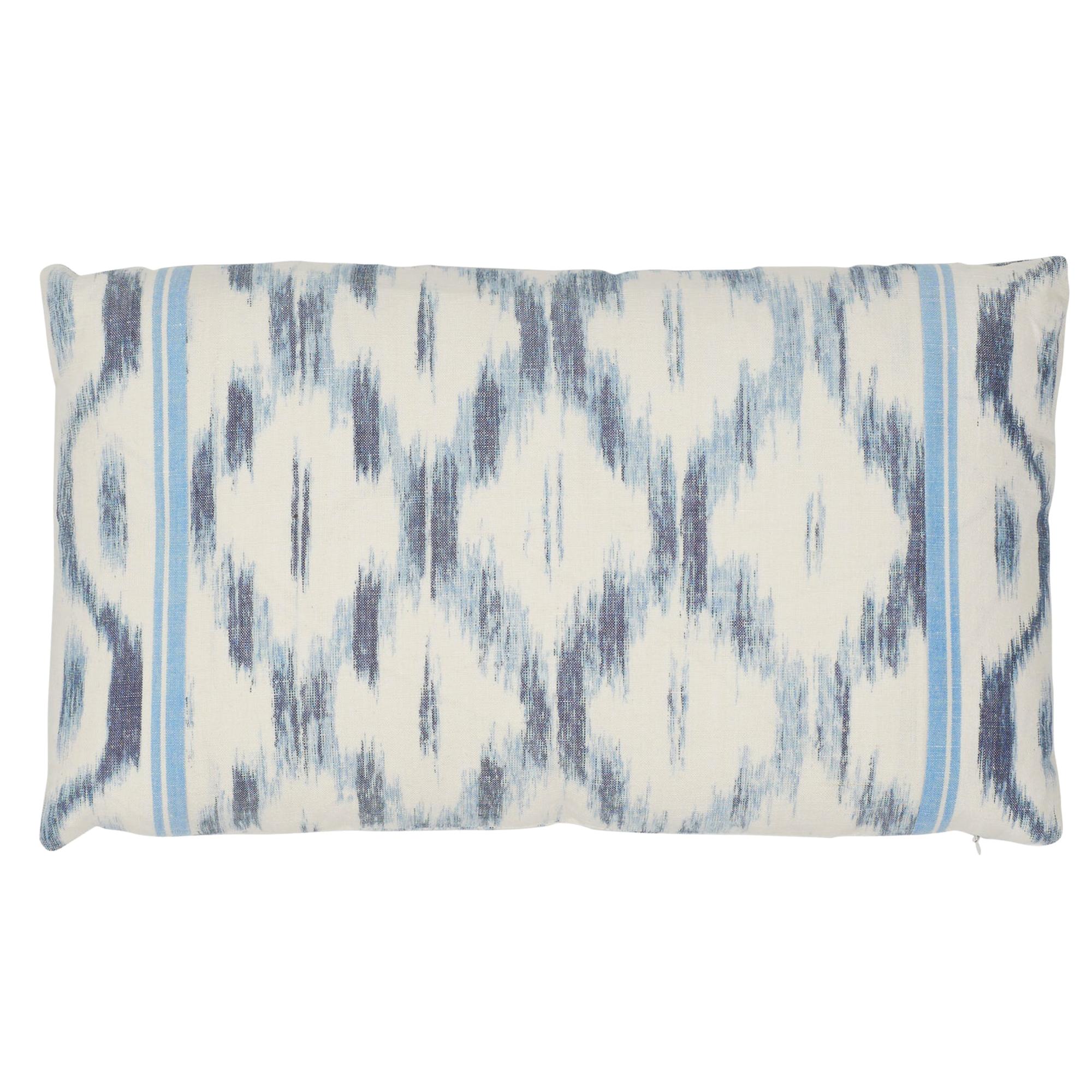 Schumacher Santa Monica Ikat Indigo Cotton Linen Two-Sided Pillow For Sale