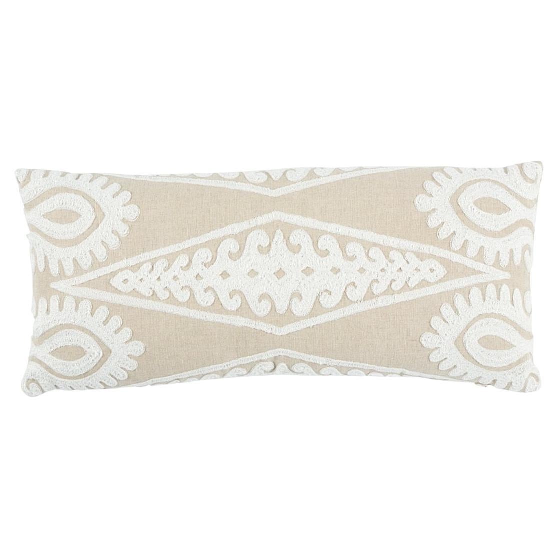 Schumacher Seema Embroidery Pillow In Natural For Sale