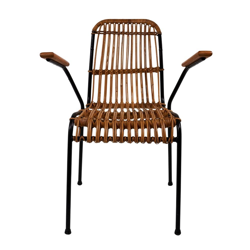 Bohemian Schumacher Set of 4 Vintage Rattan Garden Chairs, made in Belgium.  For Sale