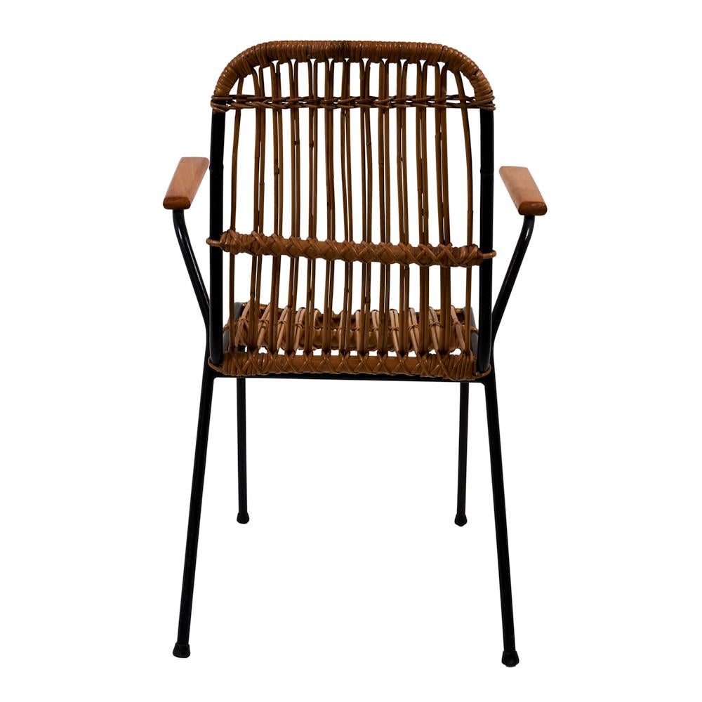 Schumacher Set of 4 Vintage Rattan Garden Chairs, made in Belgium.  In Good Condition For Sale In New York, NY