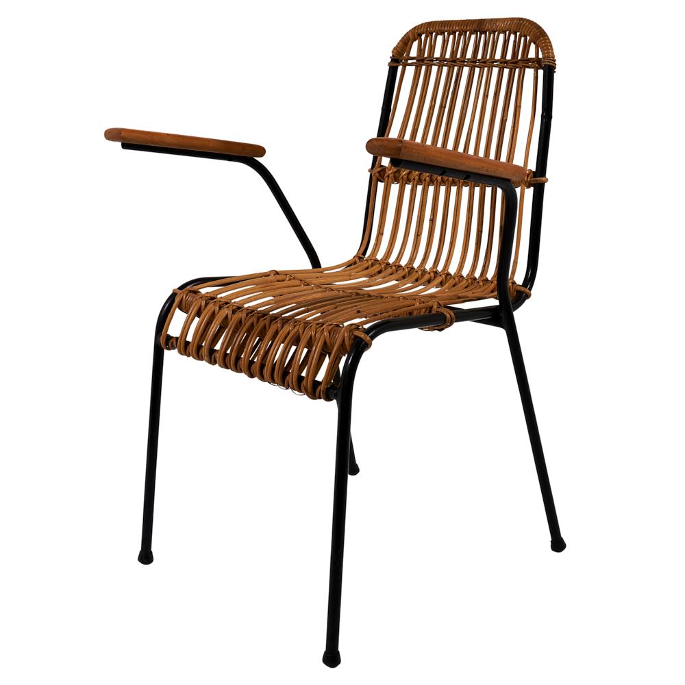 Mid-20th Century Schumacher Set of 4 Vintage Rattan Garden Chairs, made in Belgium.  For Sale