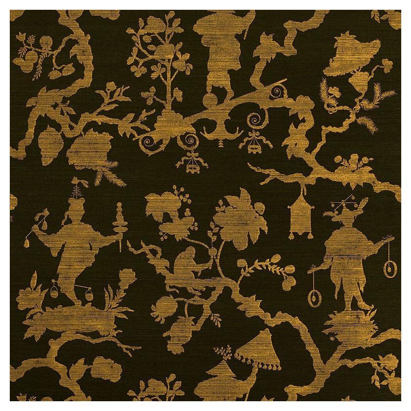 Schumacher Shantung Silhouette Sisal Wallpaper In Gold On Jet