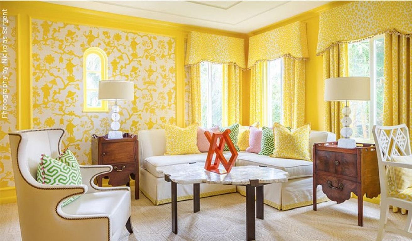 Modern Schumacher Shantung Silhouette Sisal Wallpaper In Yellow For Sale