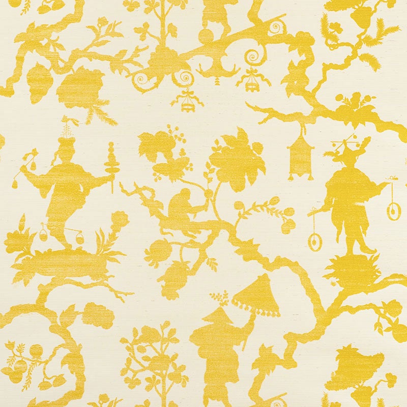Schumacher Shantung Silhouette Sisal Wallpaper In Yellow