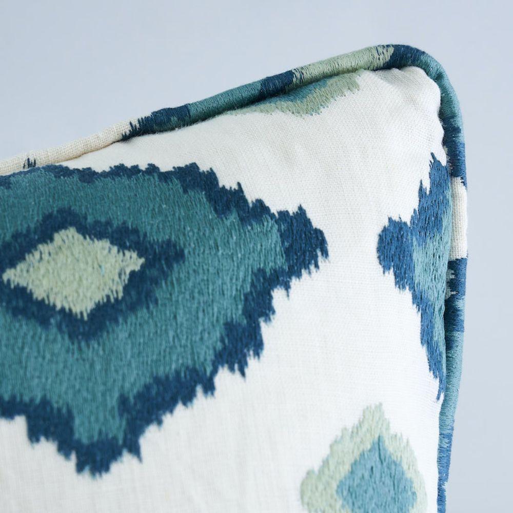 This pillow features Sikar Embroidery by Martyn Lawrence Bullard for Schumacher with a self welt finish finish. Pillow includes a feather/down fill insert and hidden zipper closure.