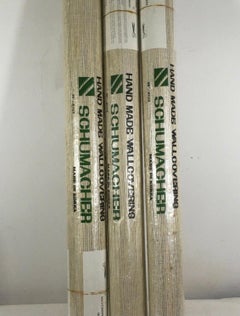 Schumacher Silvered Grasscloth Handmade Wallpaper 1970s, Hollywood Regency Glam