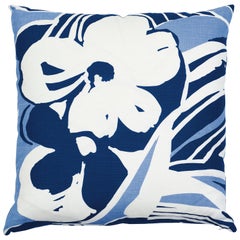 Schumacher Stevie Blue White Two-Sided Linen Pillow