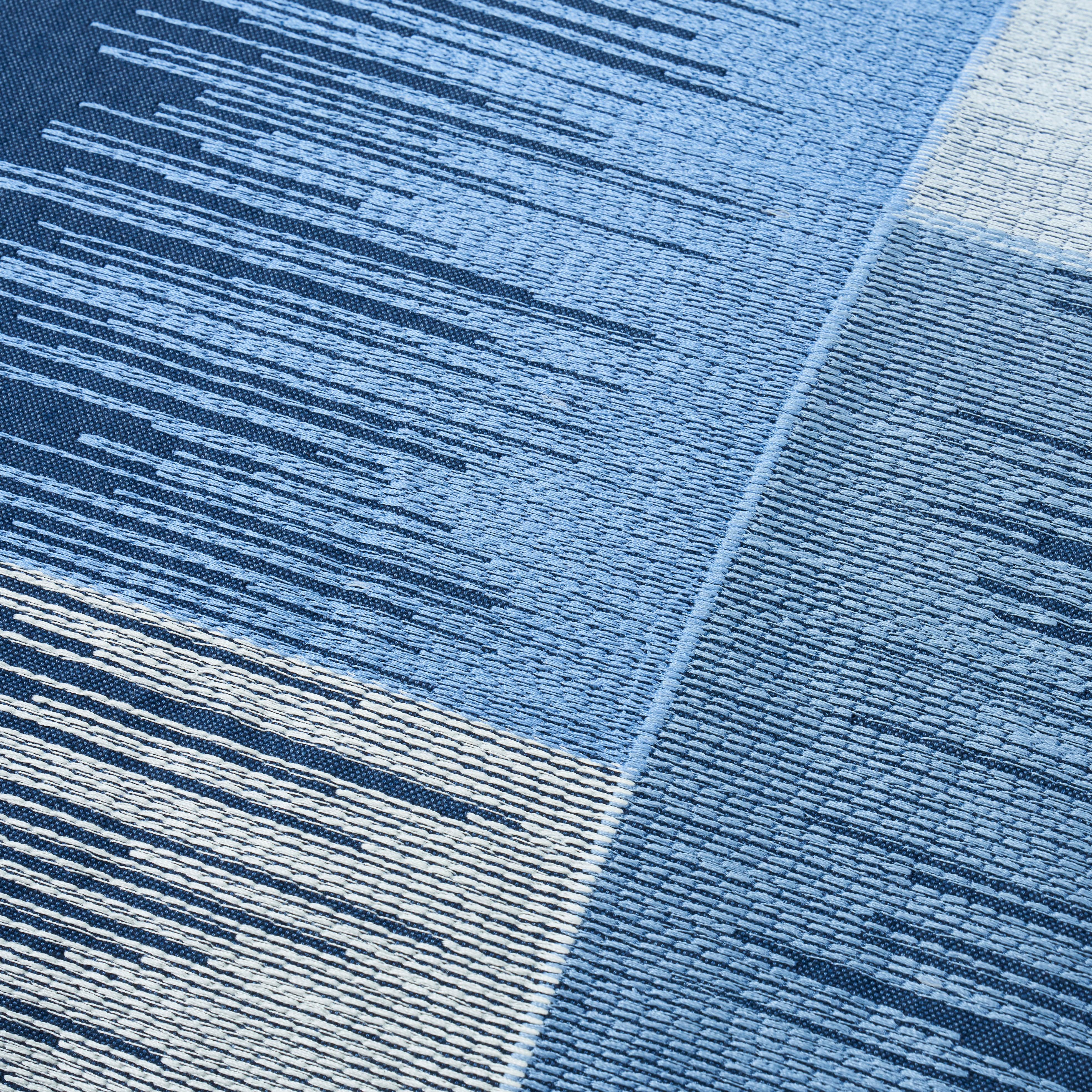 Modern Schumacher Sunburst Stripe Embroidery Pillow in Blue For Sale