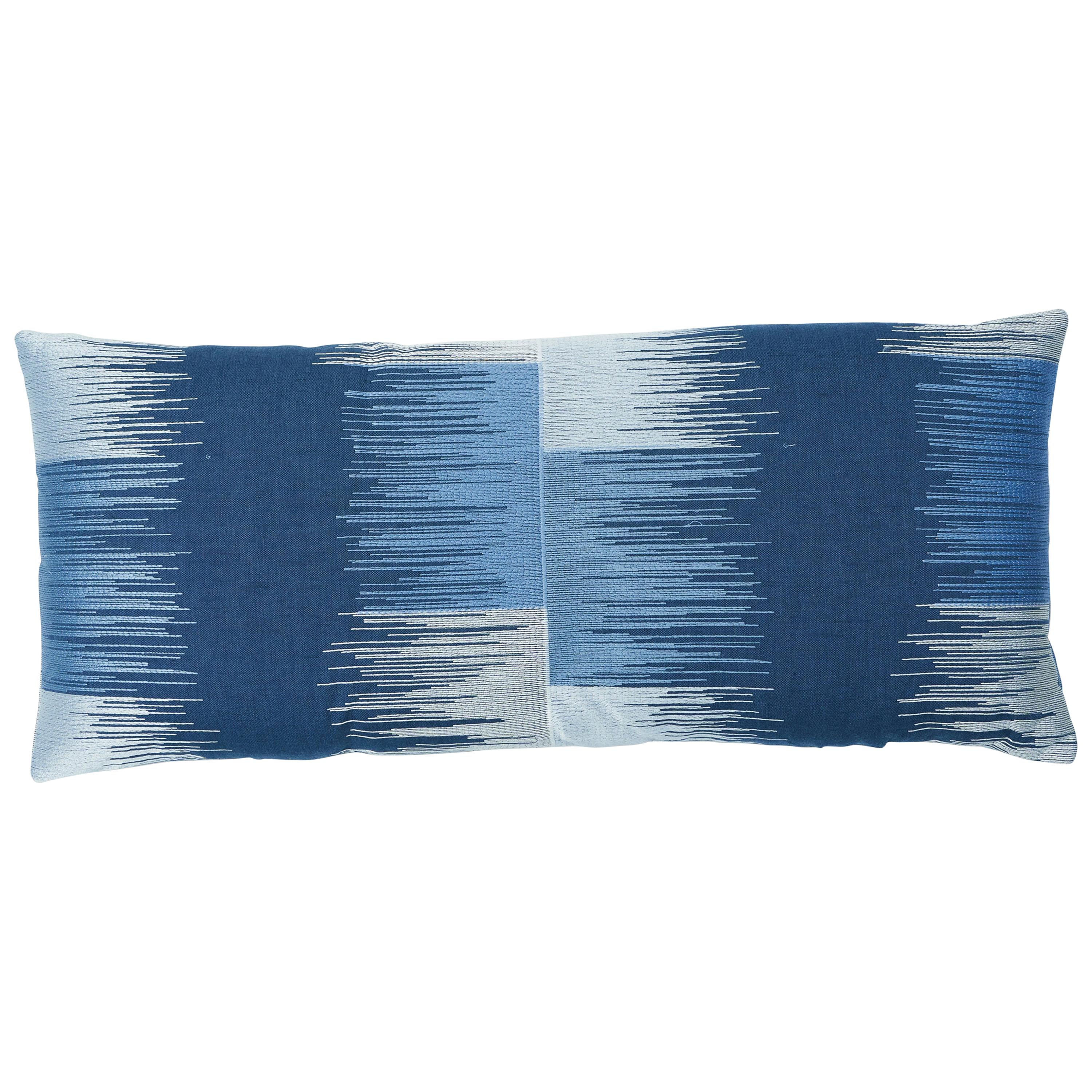 Schumacher Sunburst Stripe Embroidery Pillow in Blue For Sale
