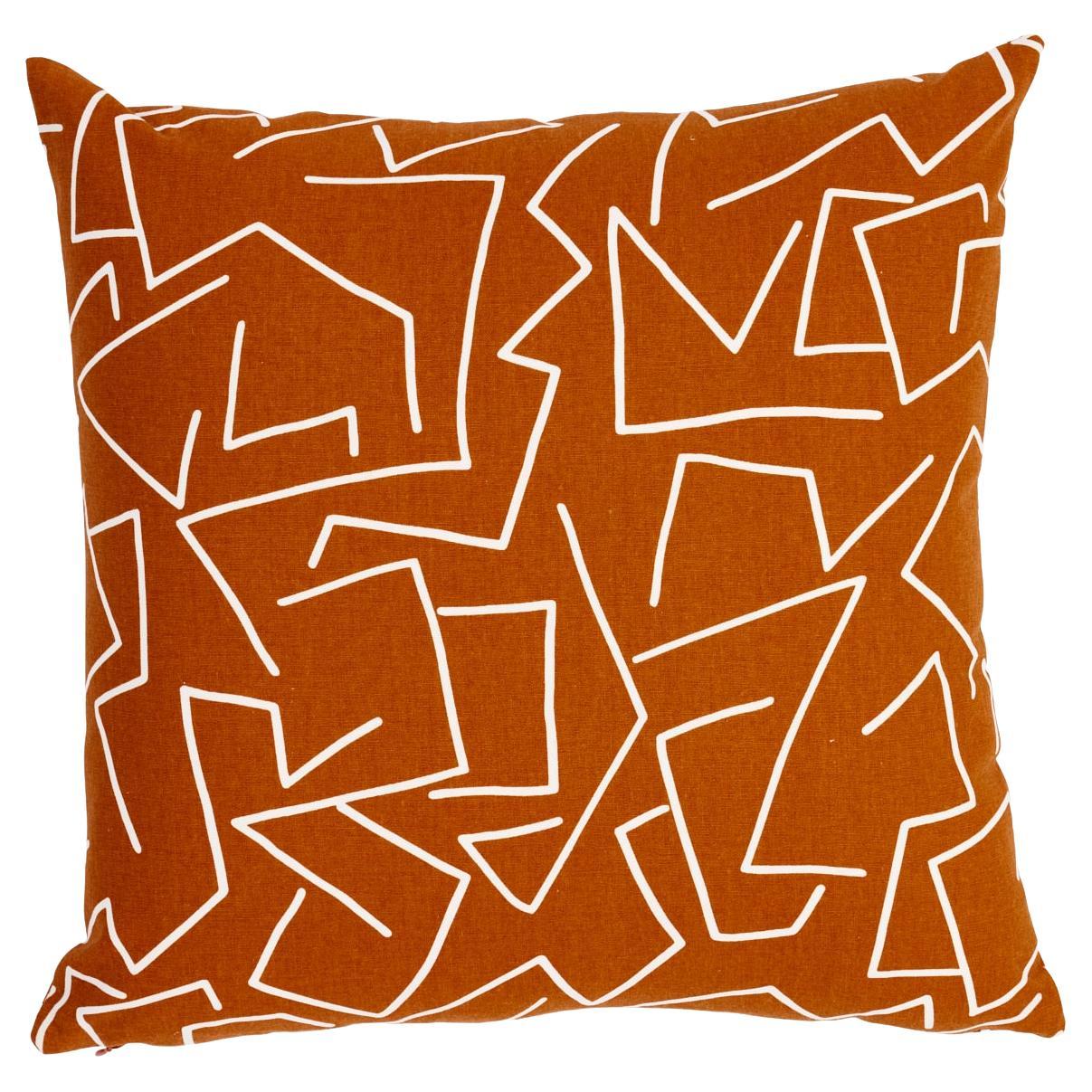 Schumacher Tangent Print 18" Pillow in Saffron For Sale