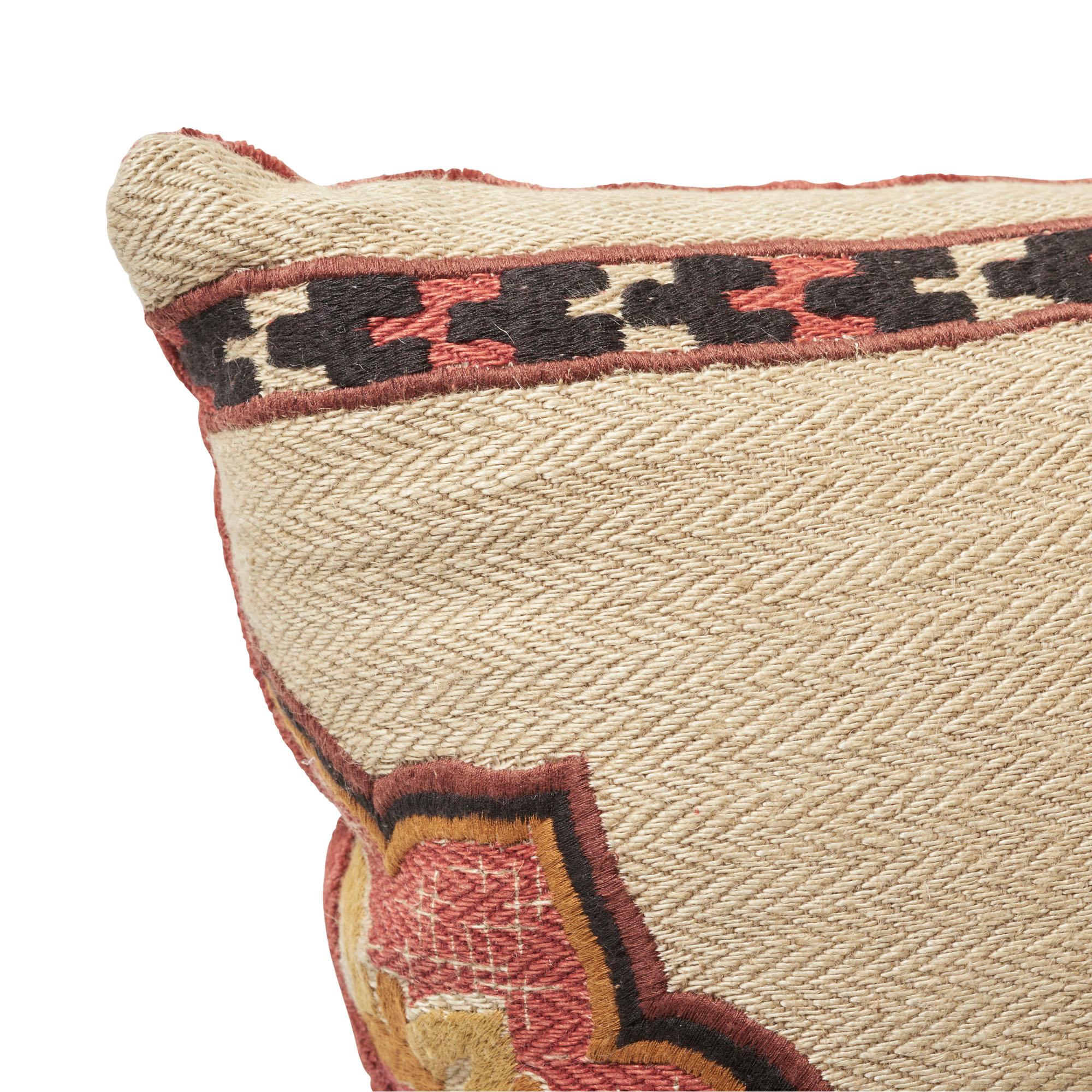 Modern Schumacher Temara Embroidered Print Pillow in Spice For Sale