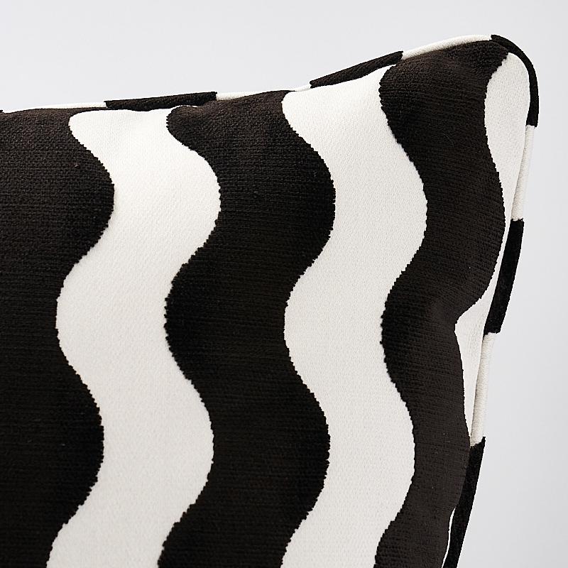 This pillow features The Wave by Miles Redd (Item# 69420, THE WAVE VELVET FABRIC) for Schumacher with a self-welt finish. A chic, graphic cut velvet inspired by 1970s Pierre Cardin and Yves Saint Laurent designs. Pillow includes a feather/down fill