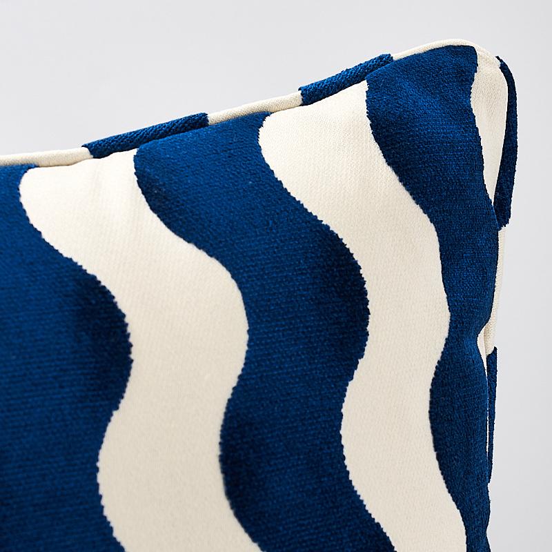 This pillow features The Wave by Miles Redd (Item# 69423, THE WAVE VELVET FABRIC) for Schumacher with a self-welt finish. A chic, graphic cut velvet inspired by 1970s Pierre Cardin and Yves Saint Laurent designs. Pillow includes a feather/down fill