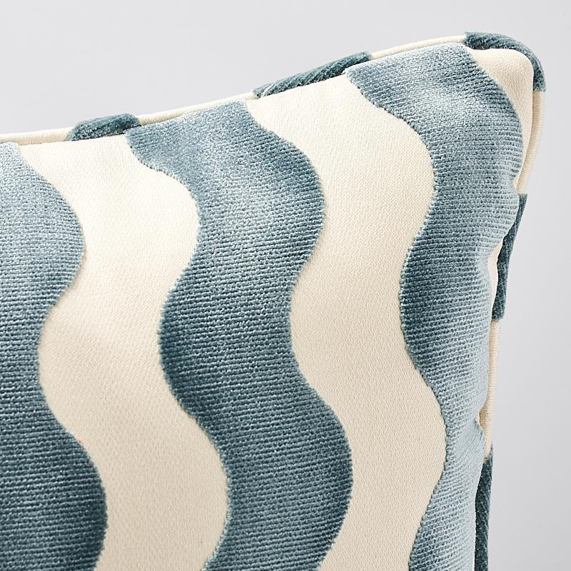 This pillow features The Wave by Miles Redd (Item# 69424, THE WAVE VELVET FABRIC) for Schumacher with a self-welt finish. A chic, graphic cut velvet inspired by 1970s Pierre Cardin and Yves Saint Laurent designs. Pillow includes a feather/down fill