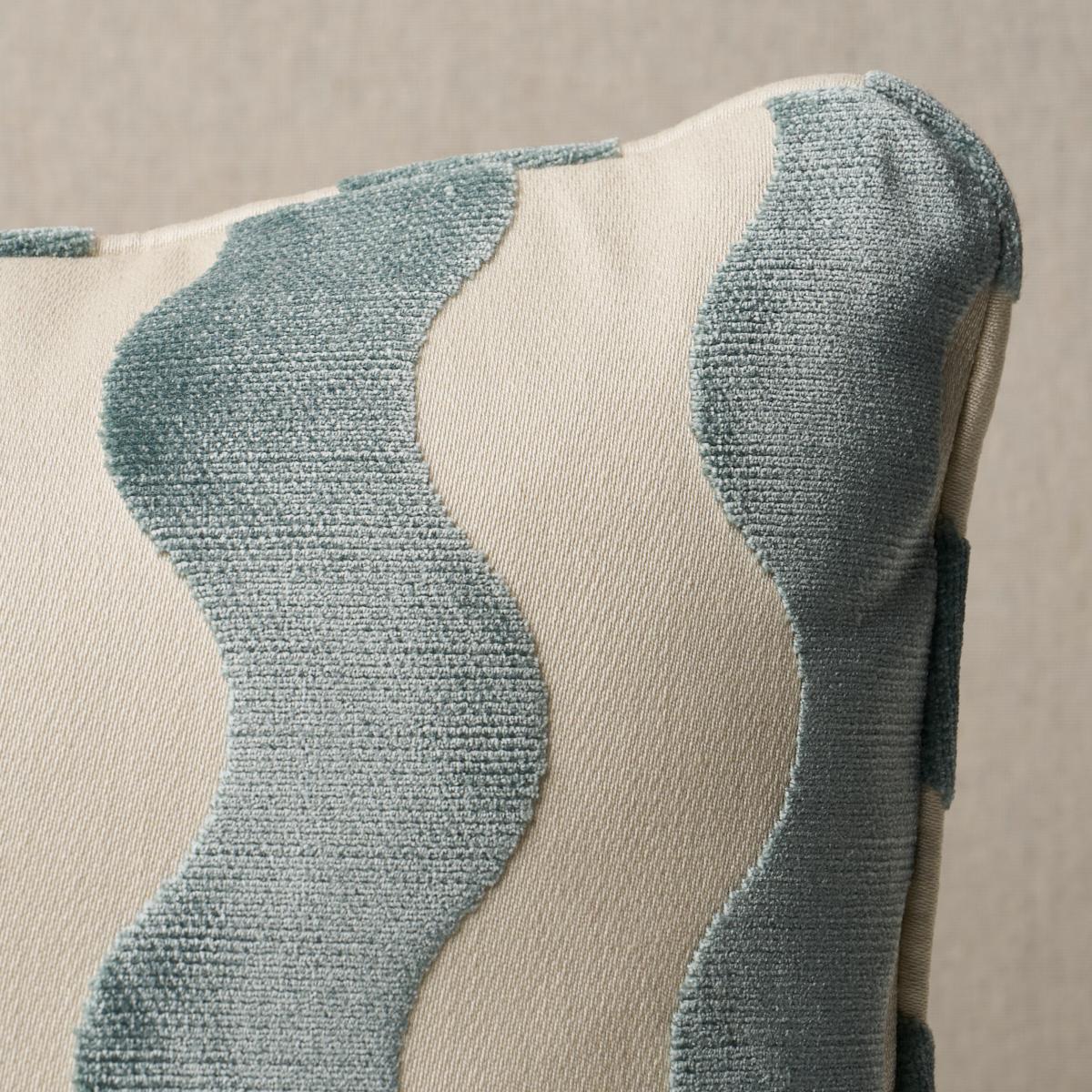 This pillow features The Wave by Miles Redd with a self-welt finish. A chic, graphic cut velvet inspired by 1970s Pierre Cardin and Yves Saint Laurent designs. Pillow includes a feather/down fill insert and hidden zipper closure.