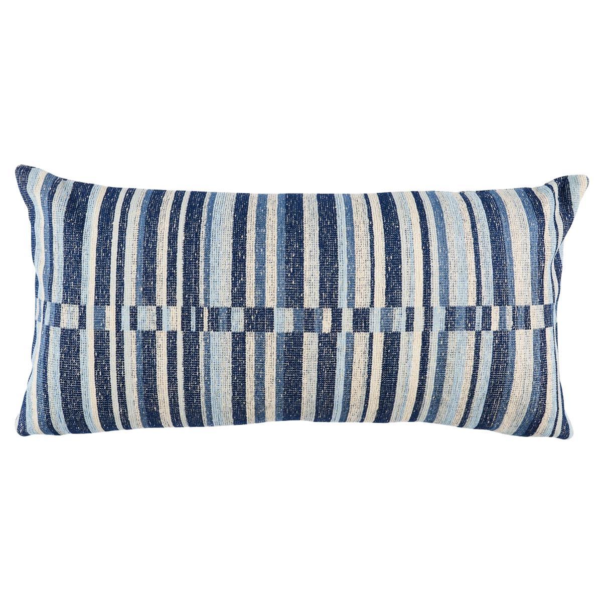 Schumacher Tierra Stripe 24x12" Pillow in Blue For Sale