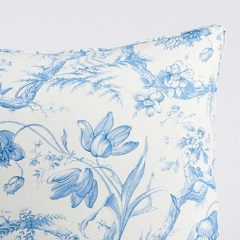 This pillow features Toile De Fleurs with a self welt finish. Beautifully detailed twisting branches and flowers form an all-over ogee pattern in this classic toile. Based on a copper plate engraving, it has a lovely delicacy and dimension. Pillow