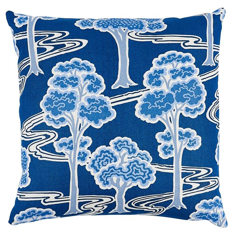 Schumacher Tree River 22" Revisable Pillow in Blue & White
