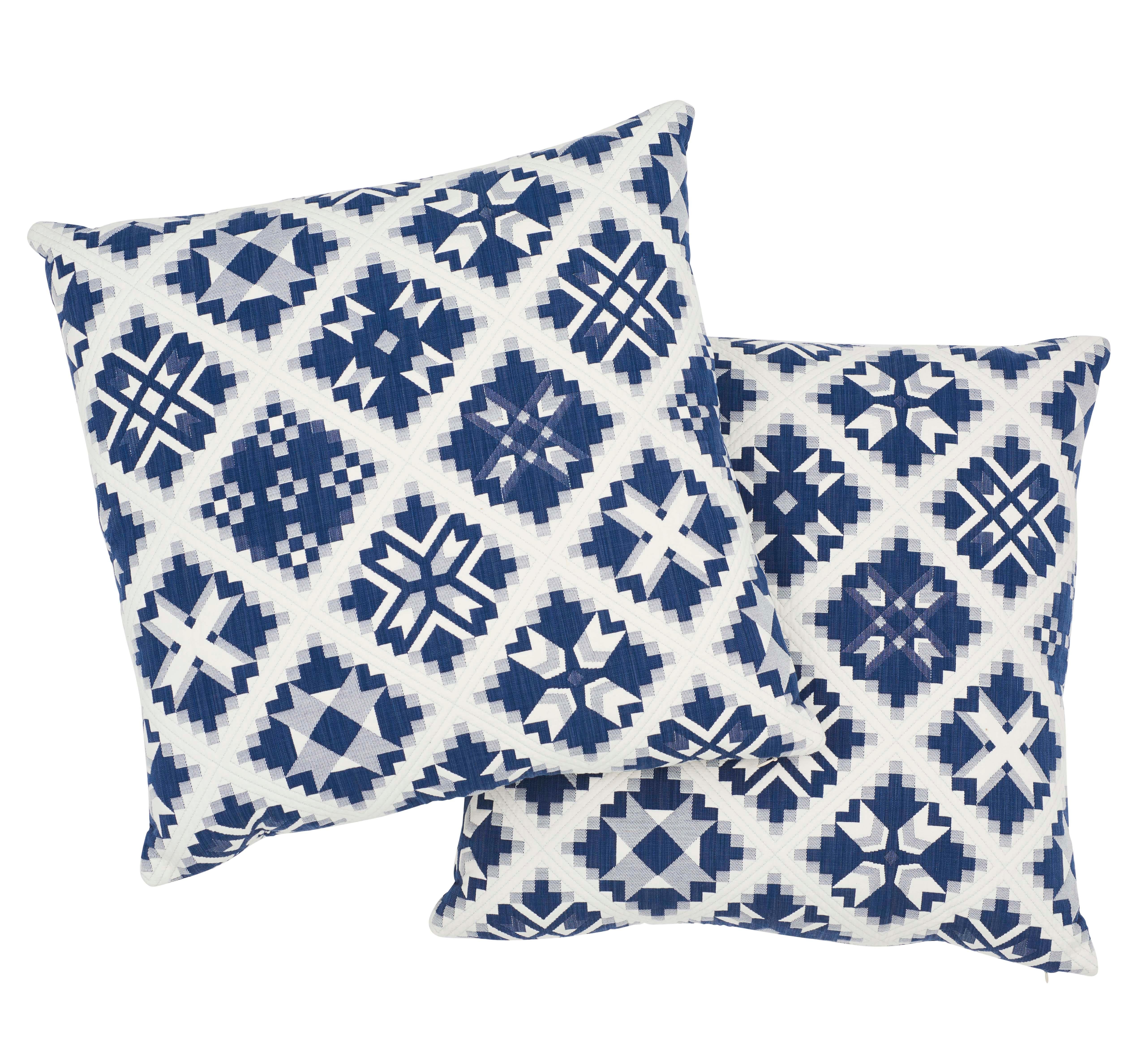 Italian Schumacher Tristan Patchwork Indigo Cotton Two-Sided Pillow For Sale