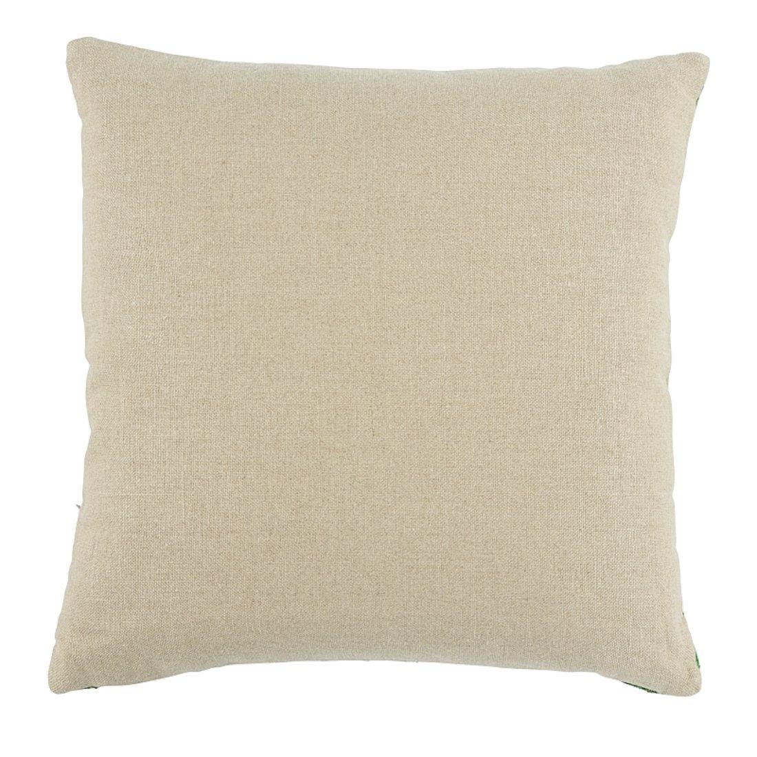 This pillow features Tropical Leaf with a Knife Edge finish. You can feel the sunshine dappling the palm fronds decorating this épinglé, which has lots of movement and exuberant, dramatic shadows. Back of pillow is Piet Performance Linen. Pillow